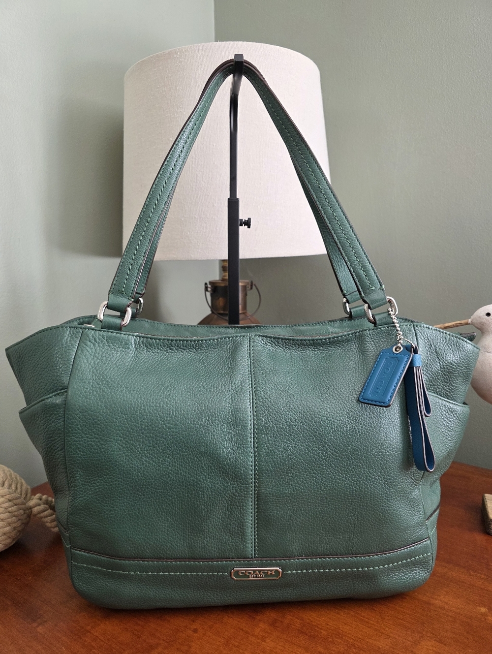 Coach F23284 Park Carrie Tote Green Leather Shoulder Bag Y2K